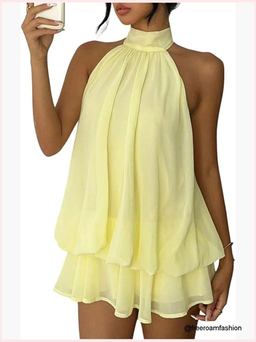 Y2k Chiffon Backless Halter Mini Dresses Draped Ruffle Going Out Summer